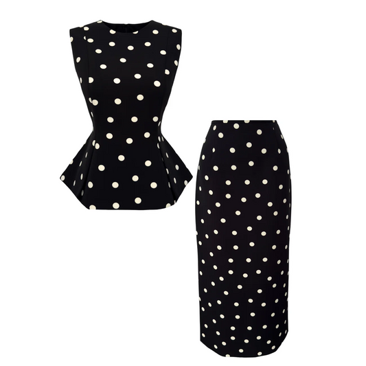 Polka Dot Patterned Pencil Skirt Top Set
